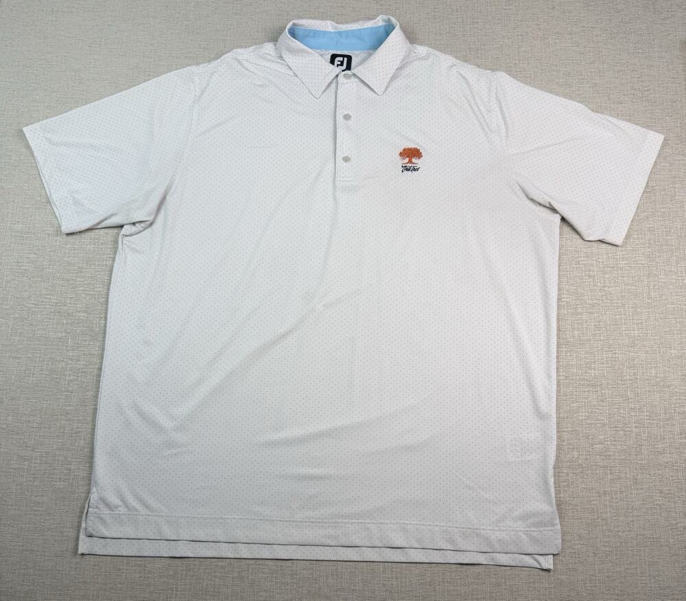 FootJoy FJ Golf Polo Men’s XXL White Blue Dot Stretch Oak Tree Short Sleeve